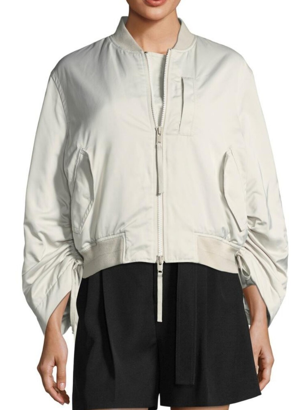 Vince Ruched Sleeve Parachute Bomber Jacket Sz S Cream Scandi Streetwear Utility